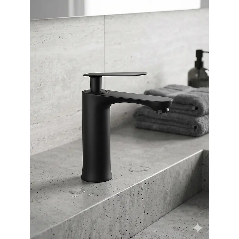 Llave Grifo Monomando Para Baño Lavabo Mezclador Grifería Lava Mano Color Negro Mate 1