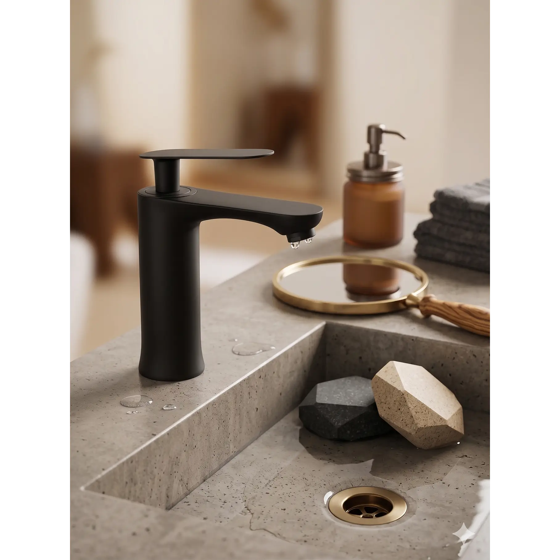 Llave Grifo Monomando Para Baño Lavabo Mezclador Grifería Lava Mano Color Negro Mate 2