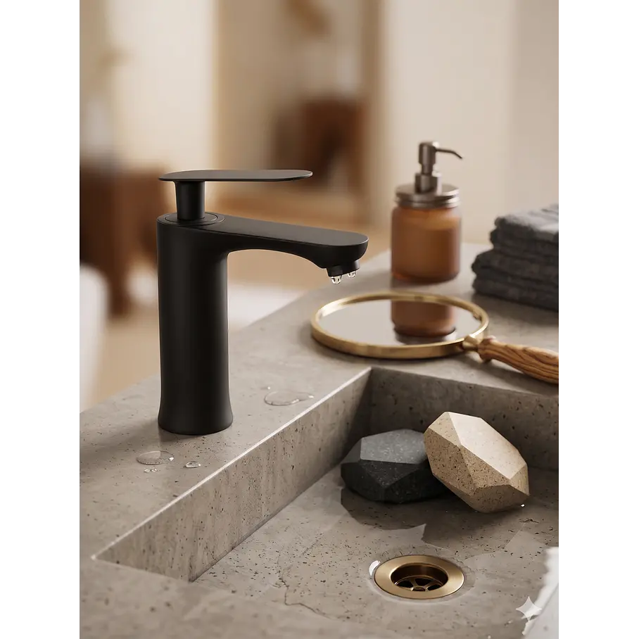 Llave Grifo Monomando Para Baño Lavabo Mezclador Grifería Lava Mano Color Negro Mate 2