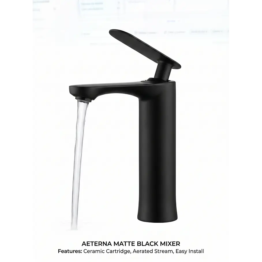 Llave Grifo Monomando Para Baño Lavabo Mezclador Grifería Lava Mano Color Negro Mate 3