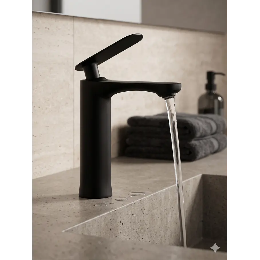 Llave Grifo Monomando Para Baño Lavabo Mezclador Grifería Lava Mano Color Negro Mate 4