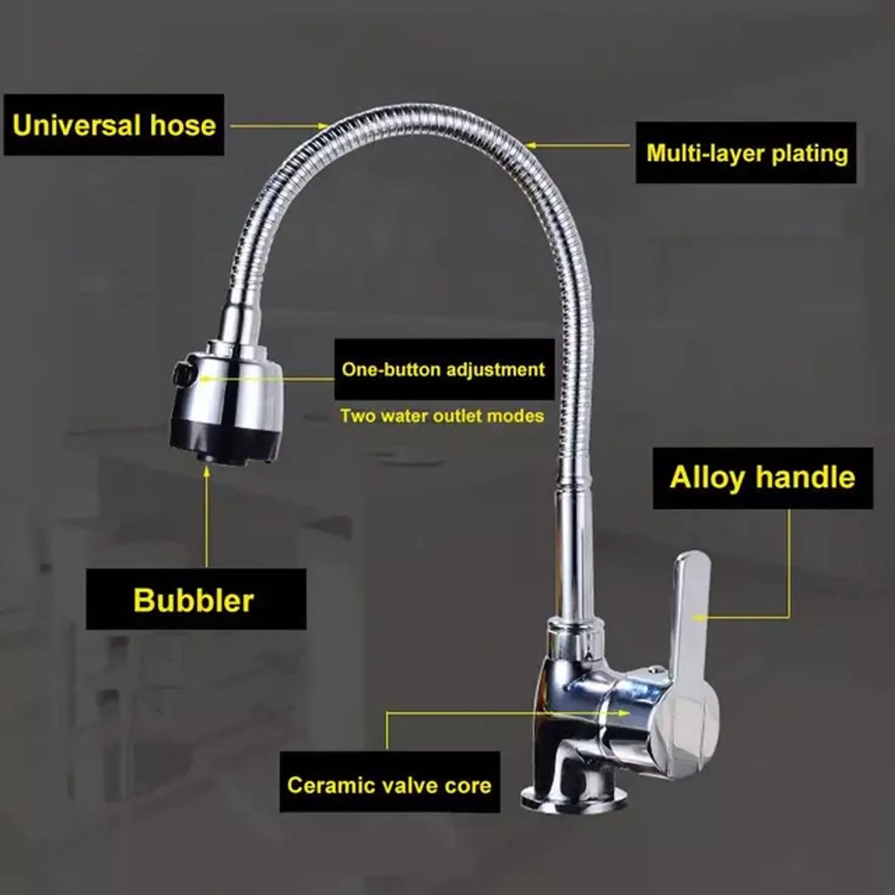 Llave Grifería Lavaplatos Flexible Doble Chorro Multifuncional Fregadero Mezclador De Agua Monomando 4