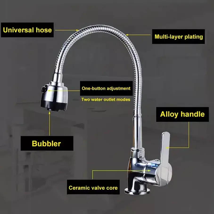 Llave Grifería Lavaplatos Flexible Doble Chorro Multifuncional Fregadero Mezclador De Agua Monomando 4