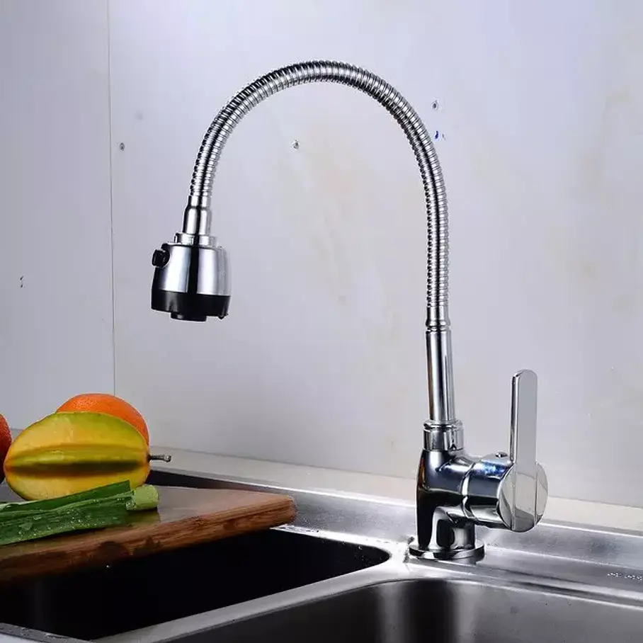 Llave Grifería Lavaplatos Flexible Doble Chorro Multifuncional Fregadero Mezclador De Agua Monomando 5