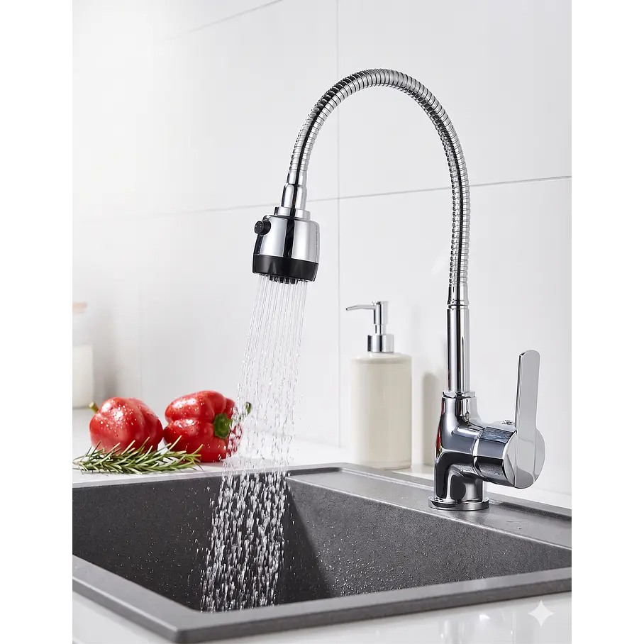 Llave Grifería Lavaplatos Flexible Doble Chorro Multifuncional Fregadero Mezclador De Agua Monomando 1