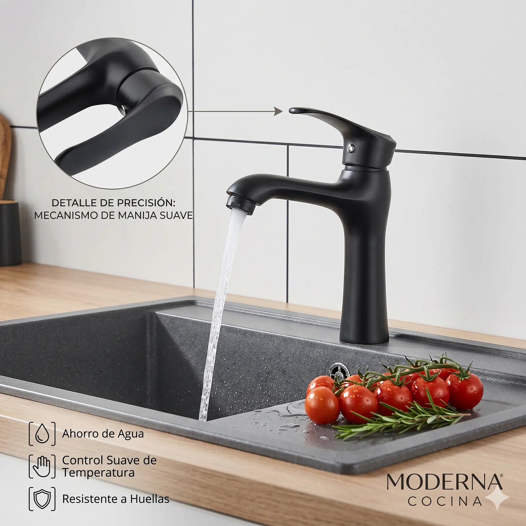 Llave Grifería Lavamanos Profesional Monomando Curvo Negro Calidad Negro Mate  2