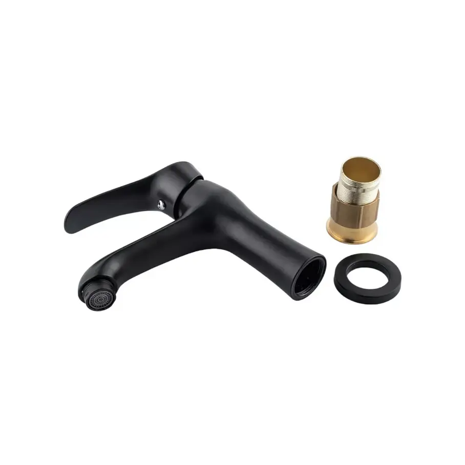 Llave Grifería Lavamanos Profesional Monomando Curvo Negro Calidad Negro Mate  6