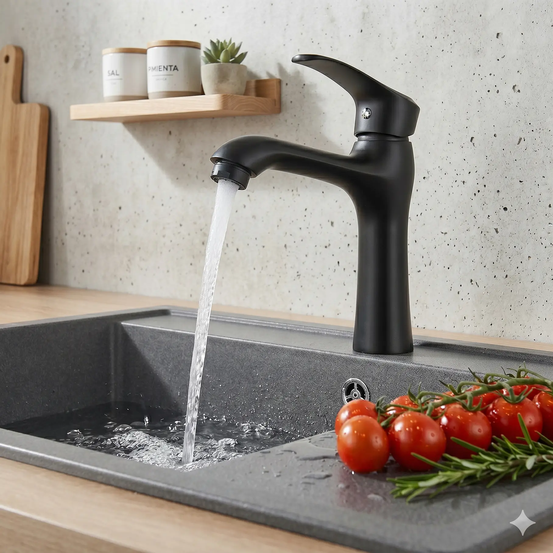 Llave Grifería Lavamanos Profesional Monomando Curvo Negro Calidad Negro Mate  1