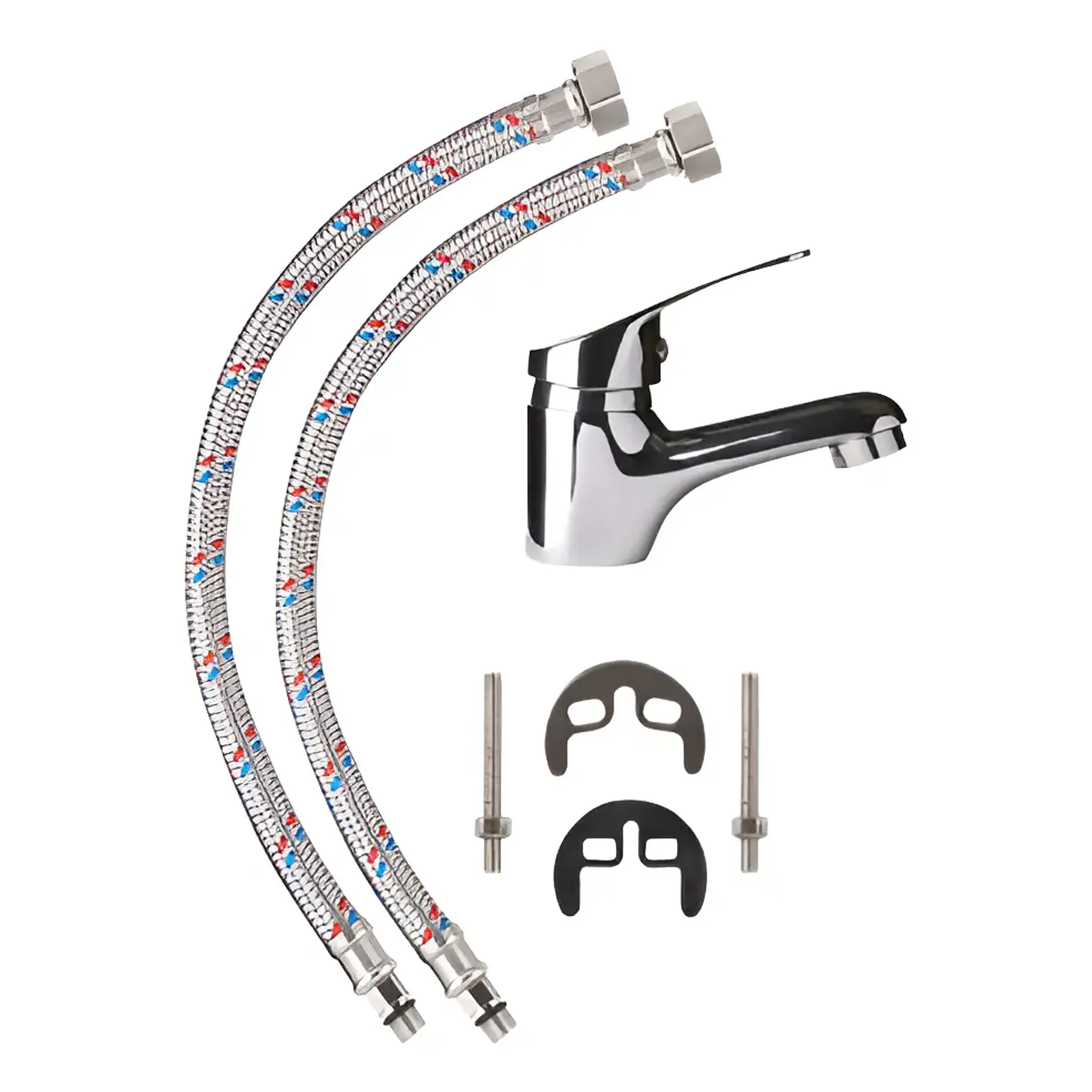 Llave Monomando Lavamanos Cromado + Flexibles 2RL Brillante Modelo Acero Inoxidable 4