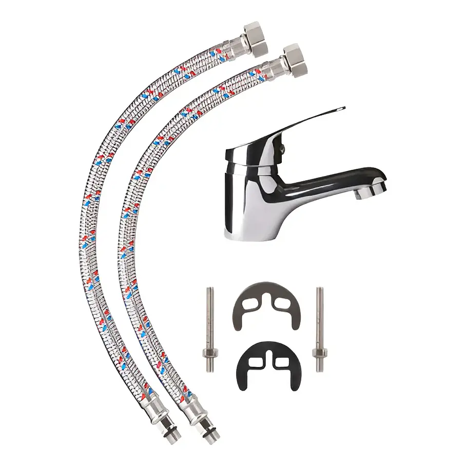 Llave Monomando Lavamanos Cromado + Flexibles 2RL Brillante Modelo Acero Inoxidable 4