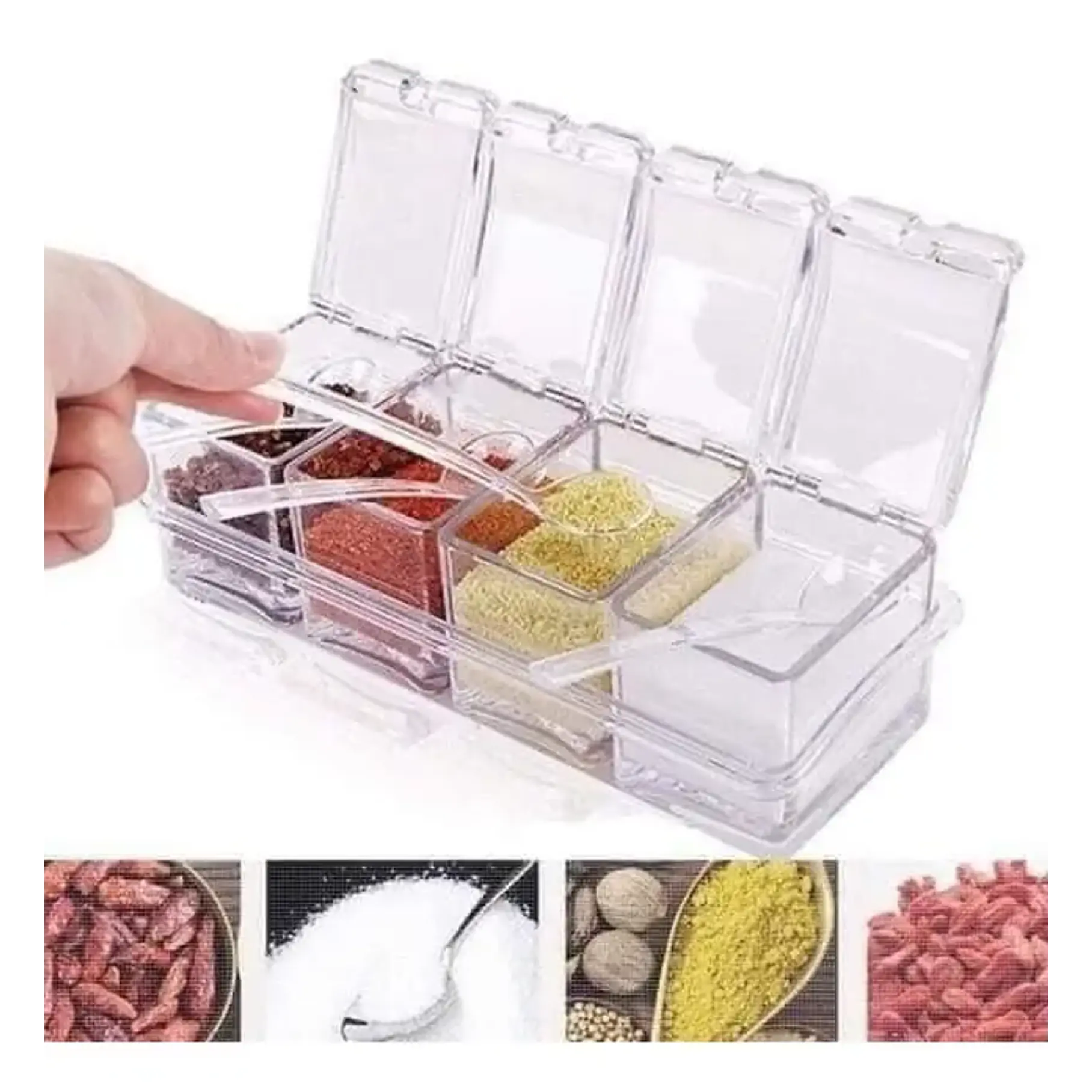 Especiero Condiméntero De Mesa Crystal 4 Tarros Acrílico Transparente Cuchara  2