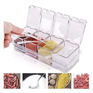 Especiero Condiméntero De Mesa Crystal 4 Tarros Acrílico Transparente Cuchara 