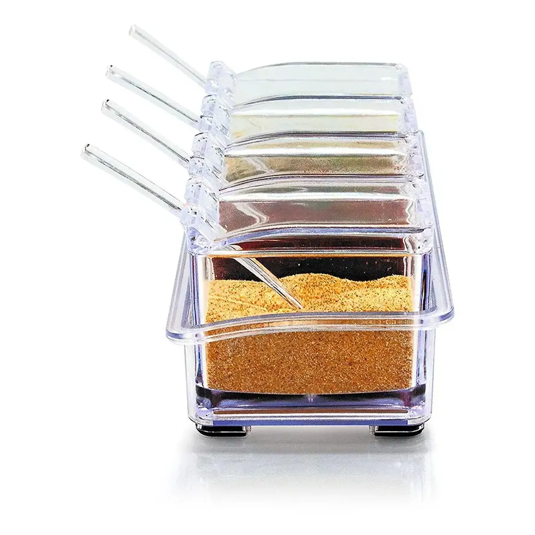 Especiero Condiméntero De Mesa Crystal 4 Tarros Acrílico Transparente Cuchara  3