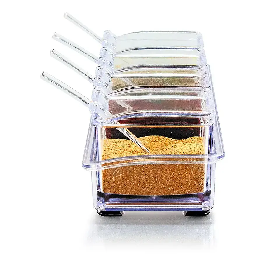 Especiero Condiméntero De Mesa Crystal 4 Tarros Acrílico Transparente Cuchara  3