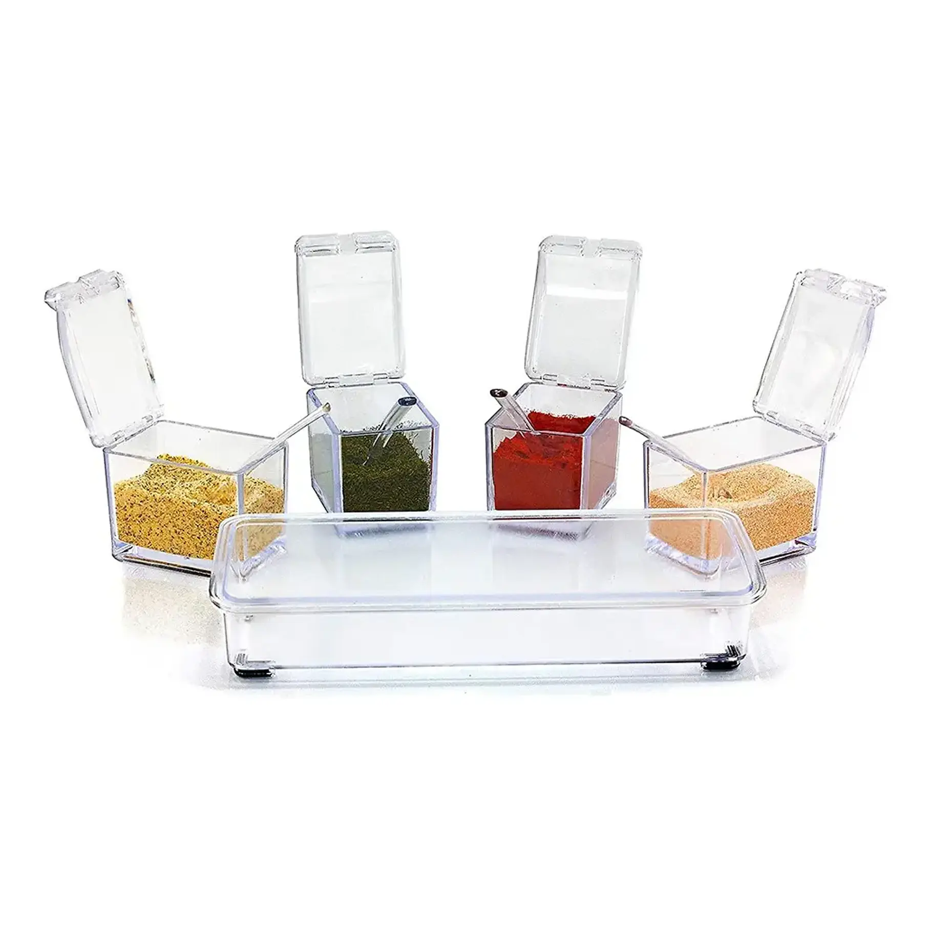 Especiero Condiméntero De Mesa Crystal 4 Tarros Acrílico Transparente Cuchara  4
