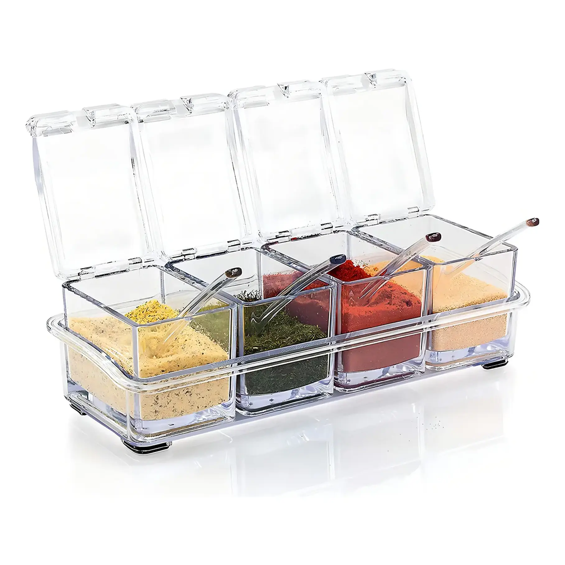 Especiero Condiméntero De Mesa Crystal 4 Tarros Acrílico Transparente Cuchara  1