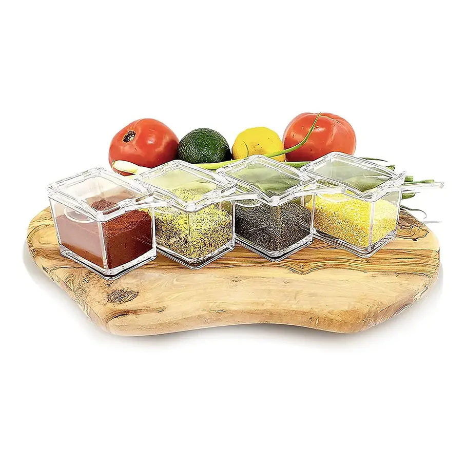 Especiero Condiméntero De Mesa Crystal 4 Tarros Acrílico Transparente Cuchara  7