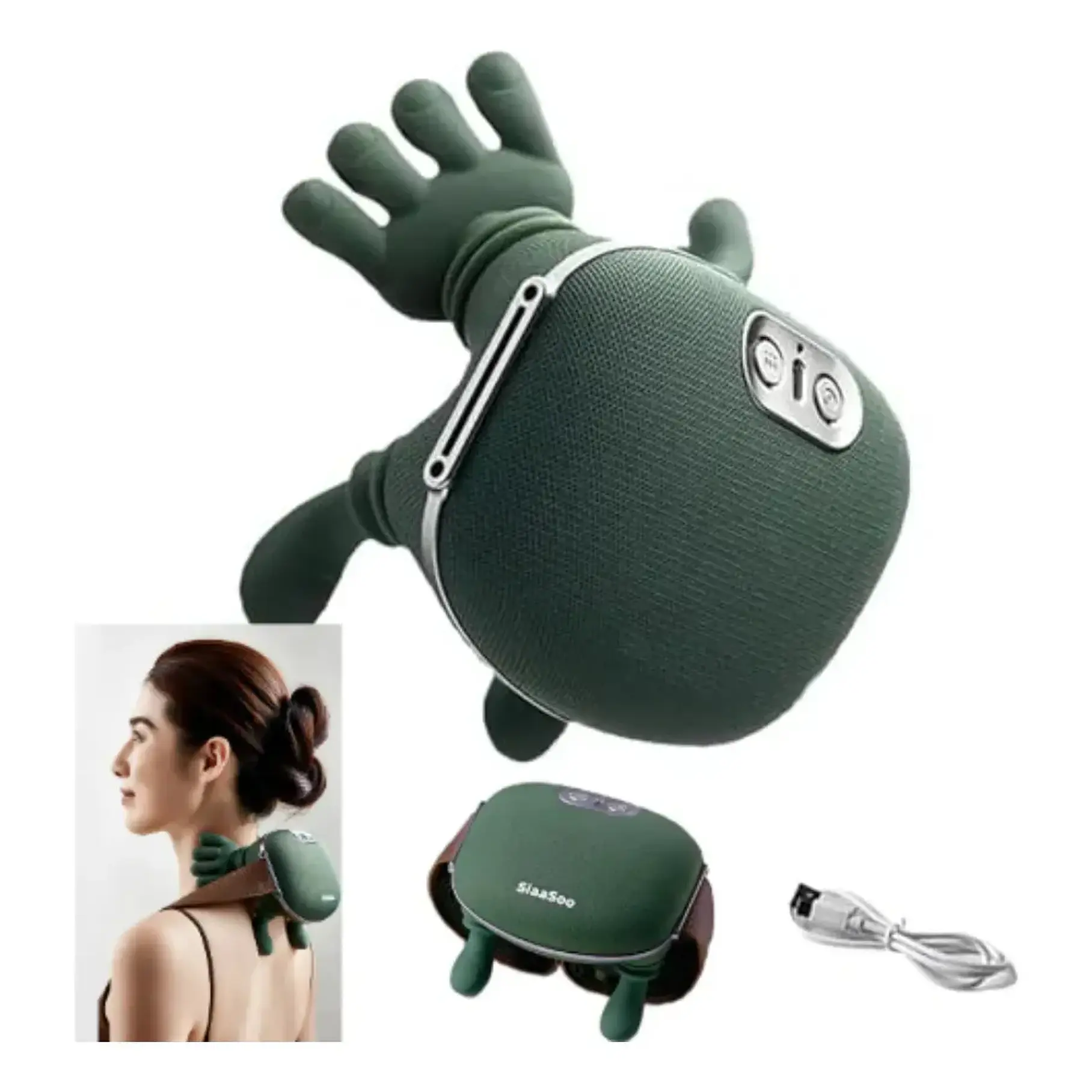 Masajeador Cuello Y Hombros Shiatsu Con Calor Recargable Verde Musgo 2RL Masajeador Masaje Manitos Manos  1