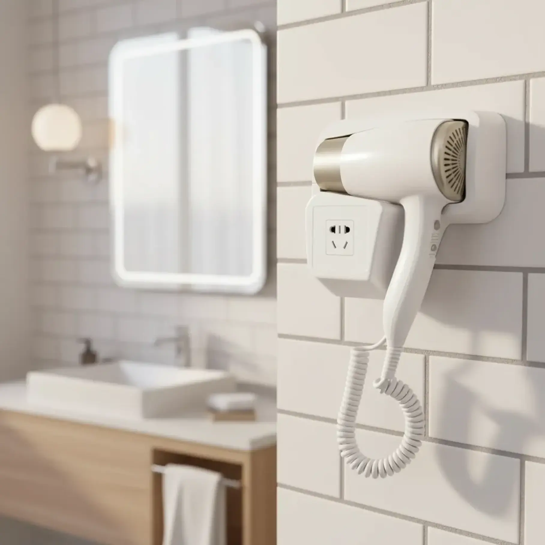 Secador De Cabello Con Soporte De Pared Habitación Baño Secador Hotel 1
