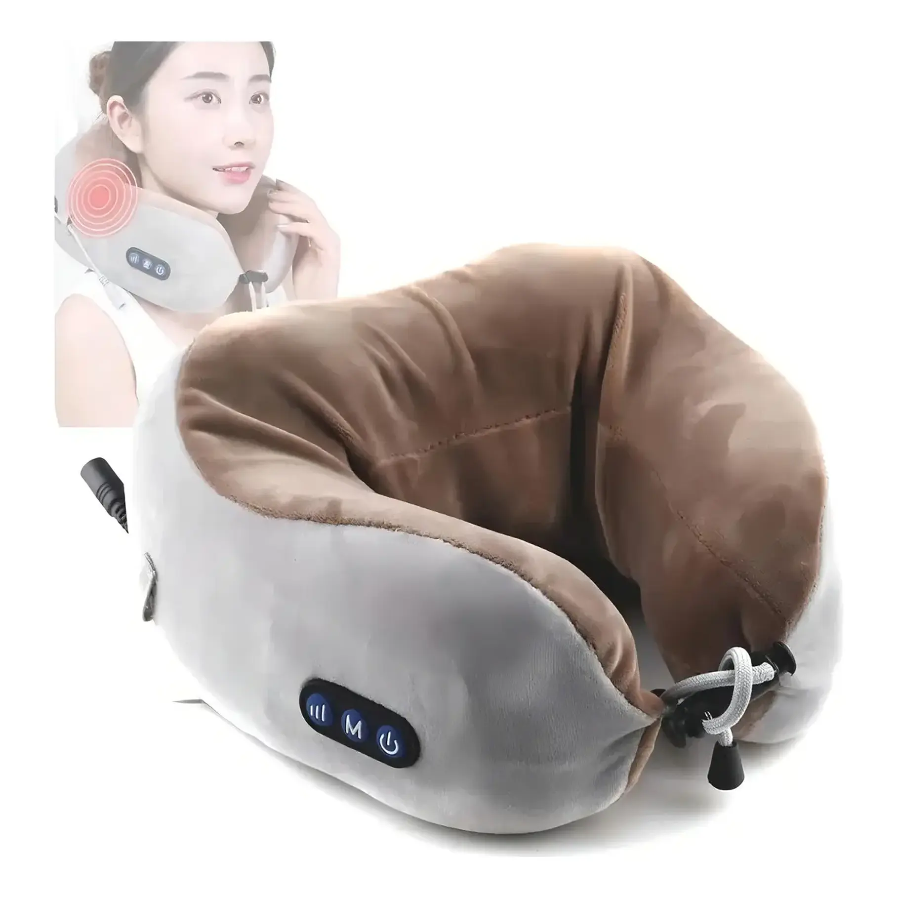 Almohada Cojín Cuello Cervical Viaje Auto Avión Masajeador Color Gris 2