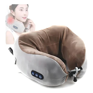 Almohada Cojín Cuello Cervical Viaje Auto Avión Masajeador Color Gris