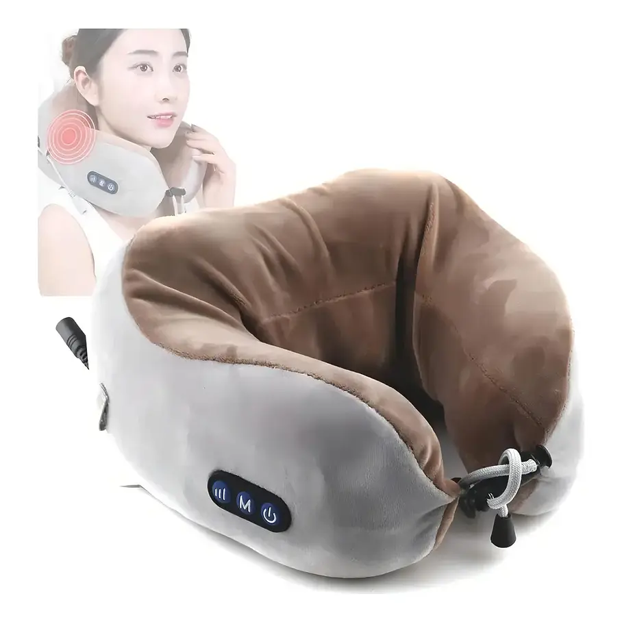 Almohada Cojín Cuello Cervical Viaje Auto Avión Masajeador Color Gris 2