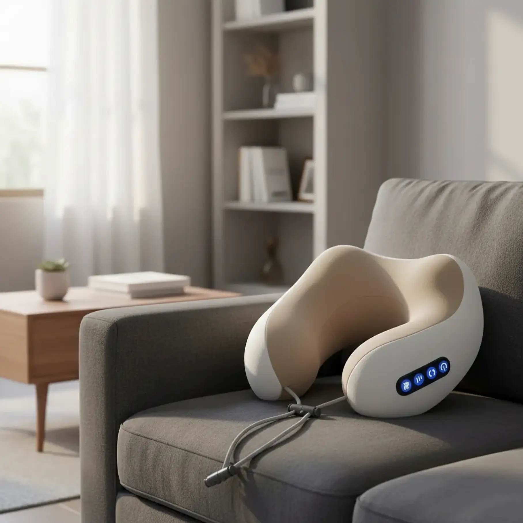 Almohada Cojín Cuello Cervical Viaje Auto Avión Masajeador Color Gris 4