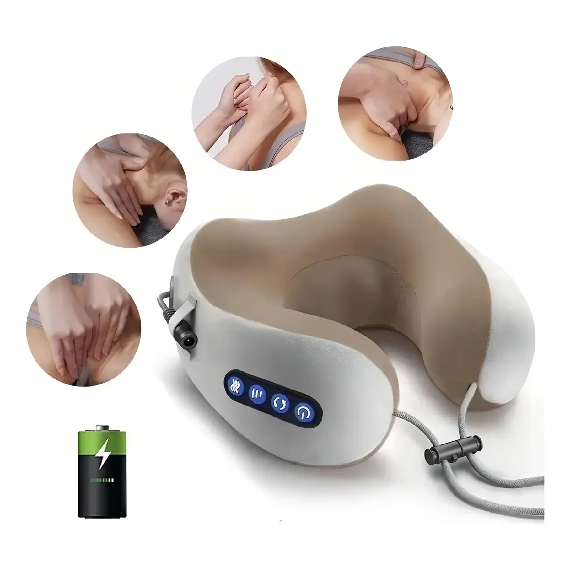 Almohada Cojín Cuello Cervical Viaje Auto Avión Masajeador Color Gris 1