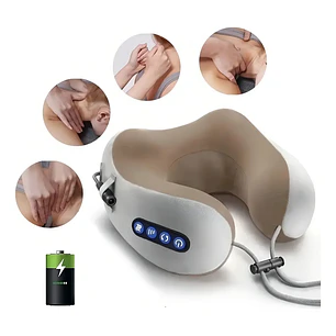 Almohada Cojín Cuello Cervical Viaje Auto Avión Masajeador Color Gris