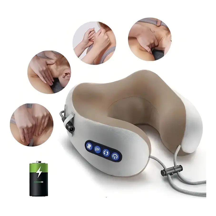 Almohada Cojín Cuello Cervical Viaje Auto Avión Masajeador Color Gris 1