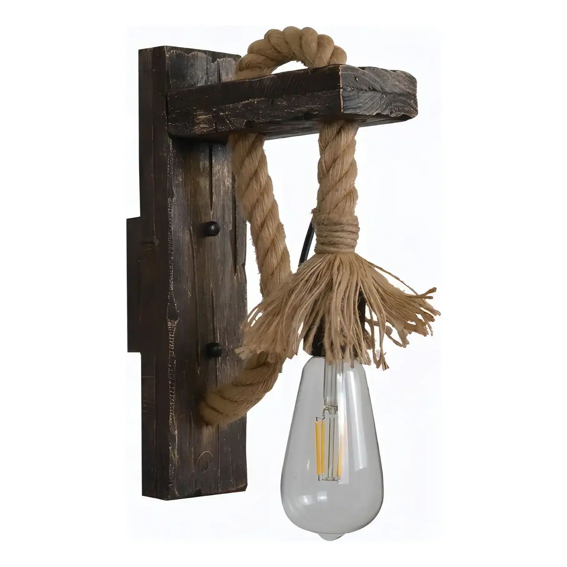 Aplique Lampara Muro Cañamo Madera Vintage Soga E27 Deco 2