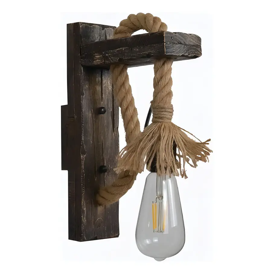 Aplique Lampara Muro Cañamo Madera Vintage Soga E27 Deco 2