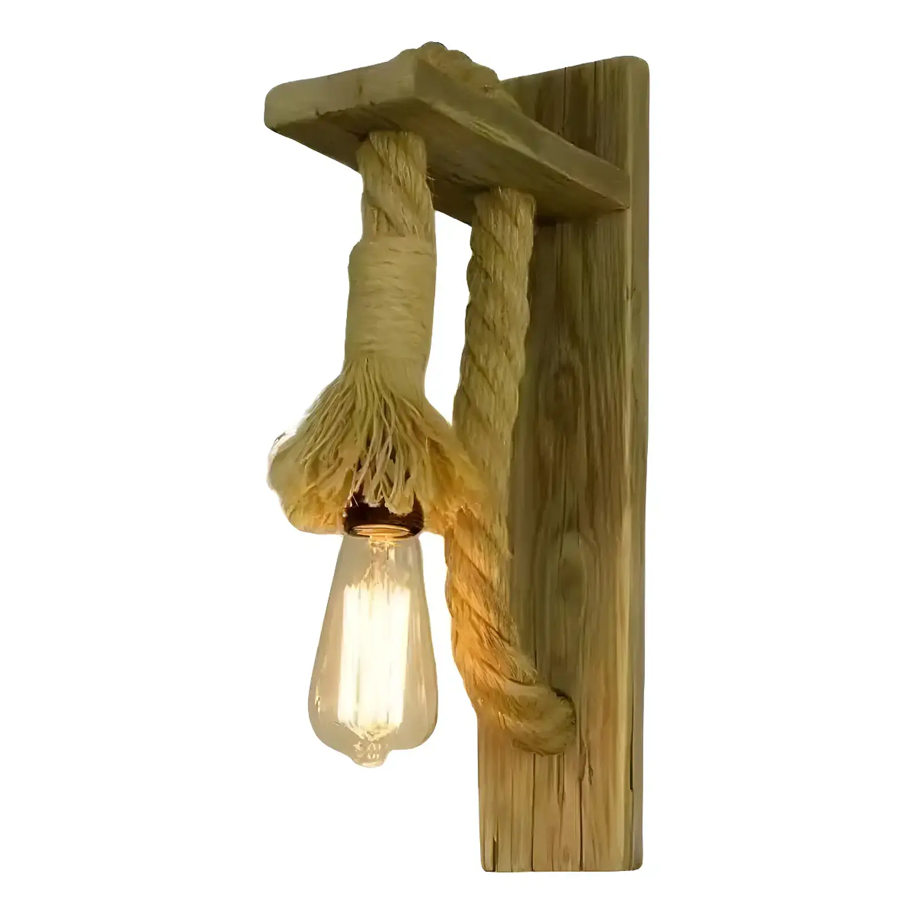 Aplique Lampara Muro Cañamo Madera Vintage Soga E27 Deco 3