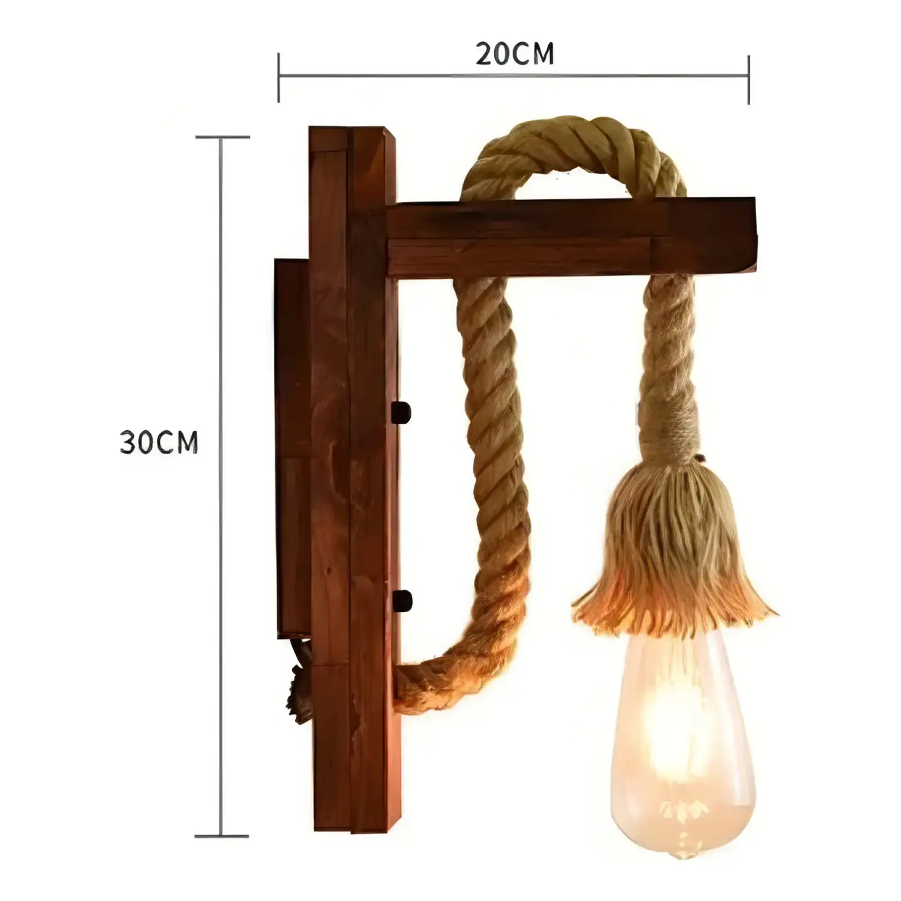 Aplique Lampara Muro Cañamo Madera Vintage Soga E27 Deco 4
