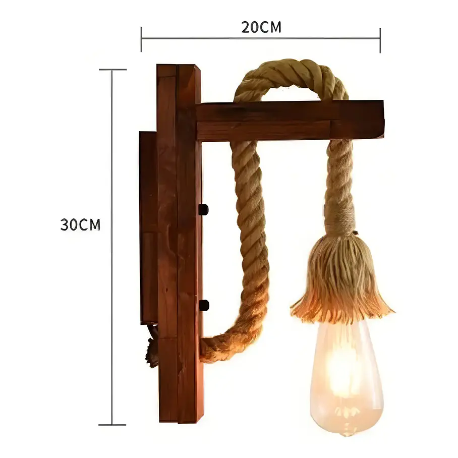 Aplique Lampara Muro Cañamo Madera Vintage Soga E27 Deco 4