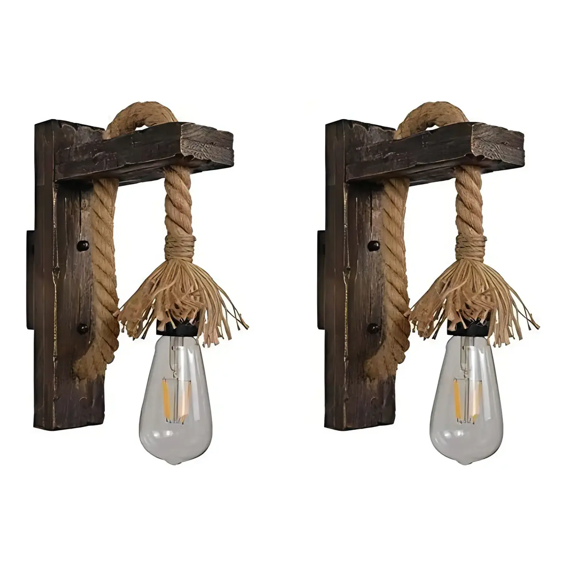Aplique Lampara Muro Cañamo Madera Vintage Soga E27 Deco 5