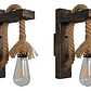 Aplique Lampara Muro Cañamo Madera Vintage Soga E27 Deco - Miniatura 5