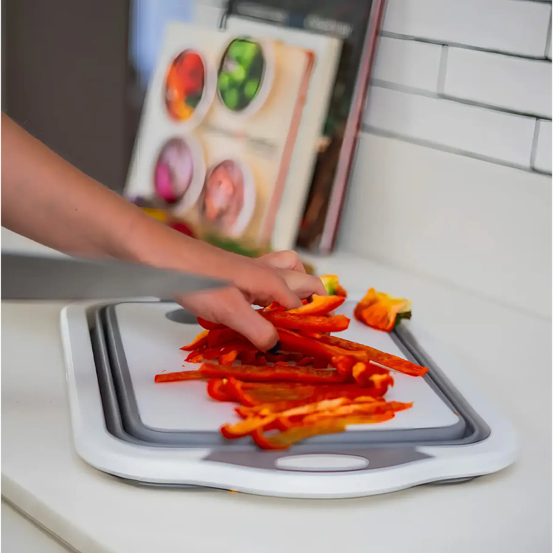 Tabla De Corte Plegable 3 En 1 Simplit Color Blanco Liso Tabla Picar Plegable Alimentos Frutas 2