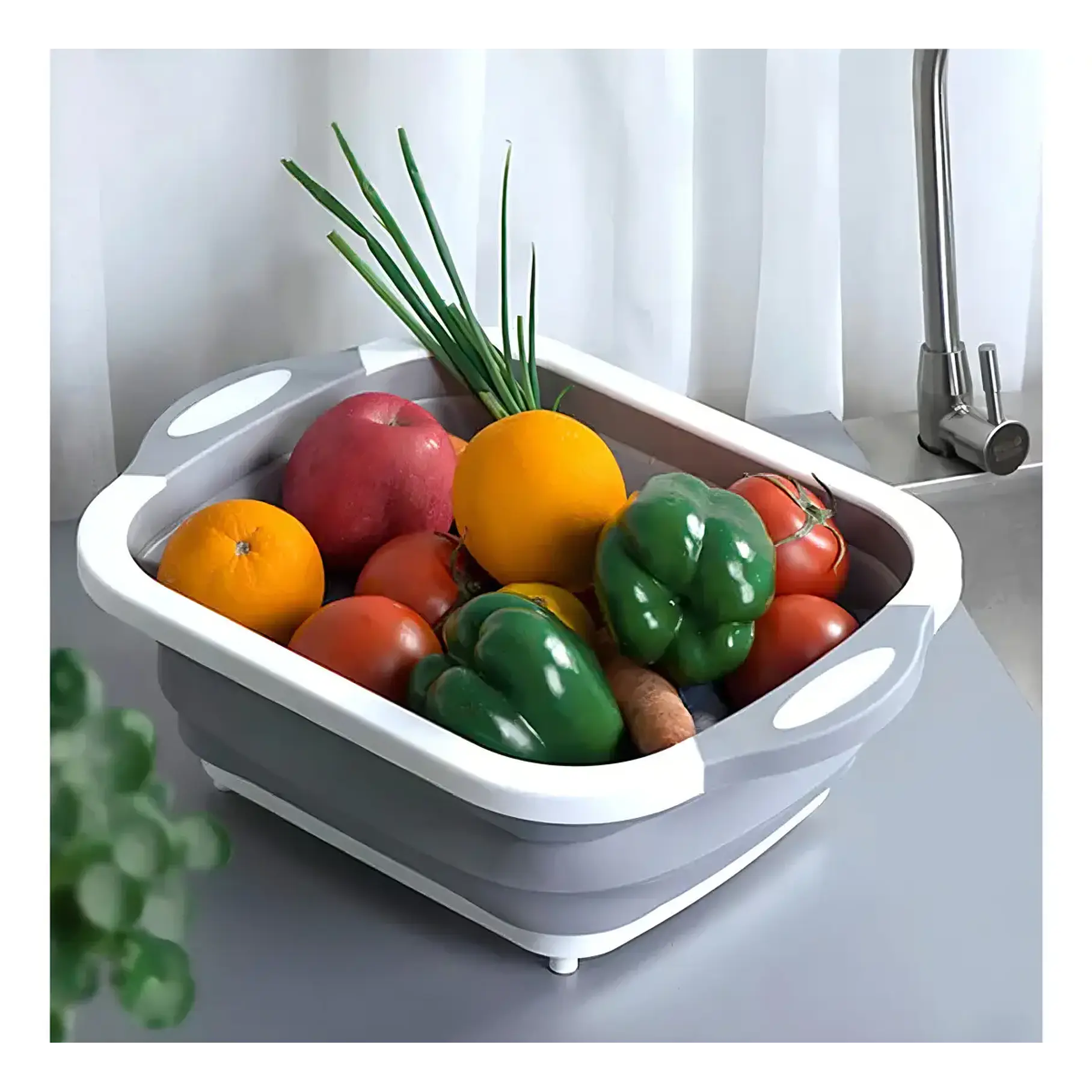 Tabla De Corte Plegable 3 En 1 Simplit Color Blanco Liso Tabla Picar Plegable Alimentos Frutas 4
