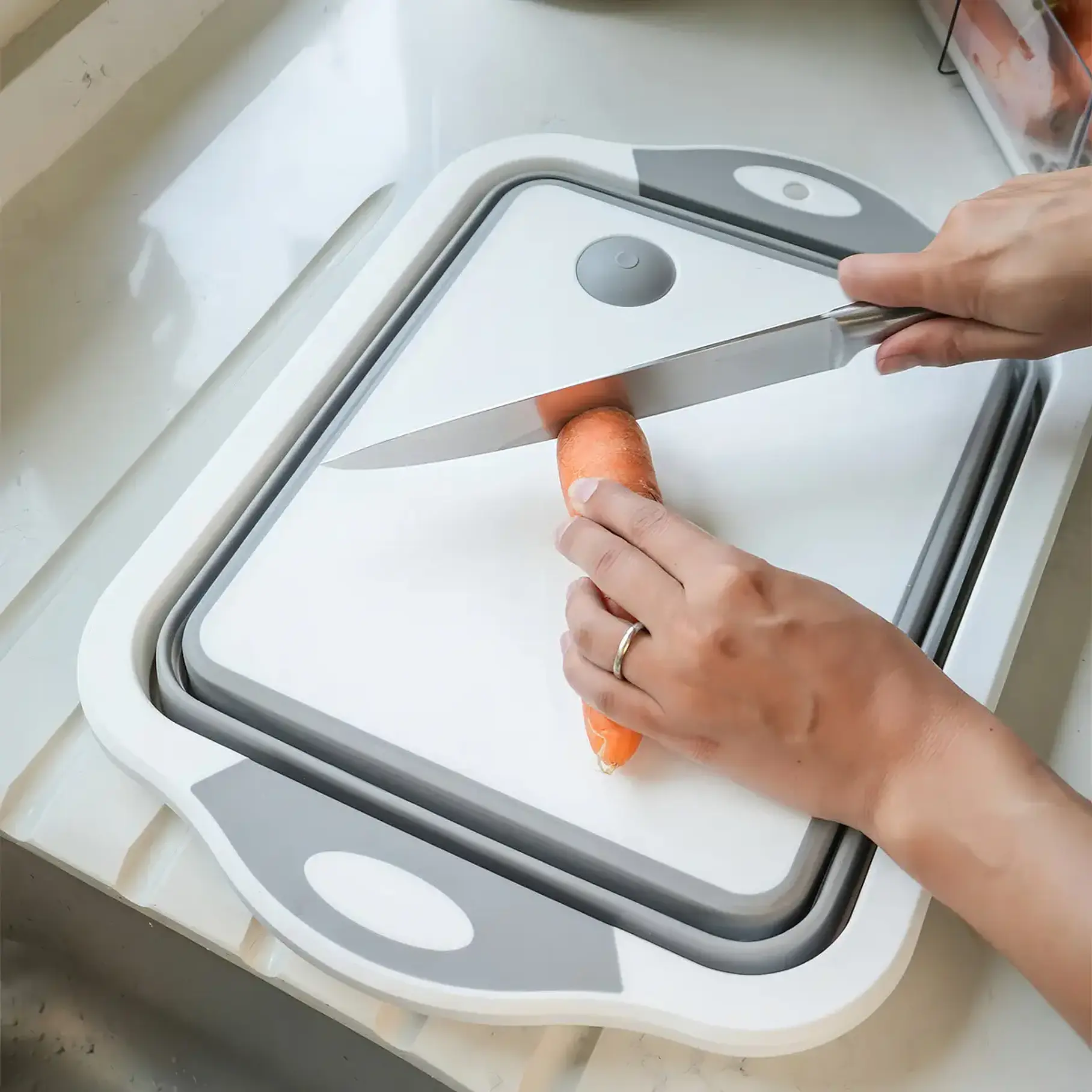 Tabla De Corte Plegable 3 En 1 Simplit Color Blanco Liso Tabla Picar Plegable Alimentos Frutas 6