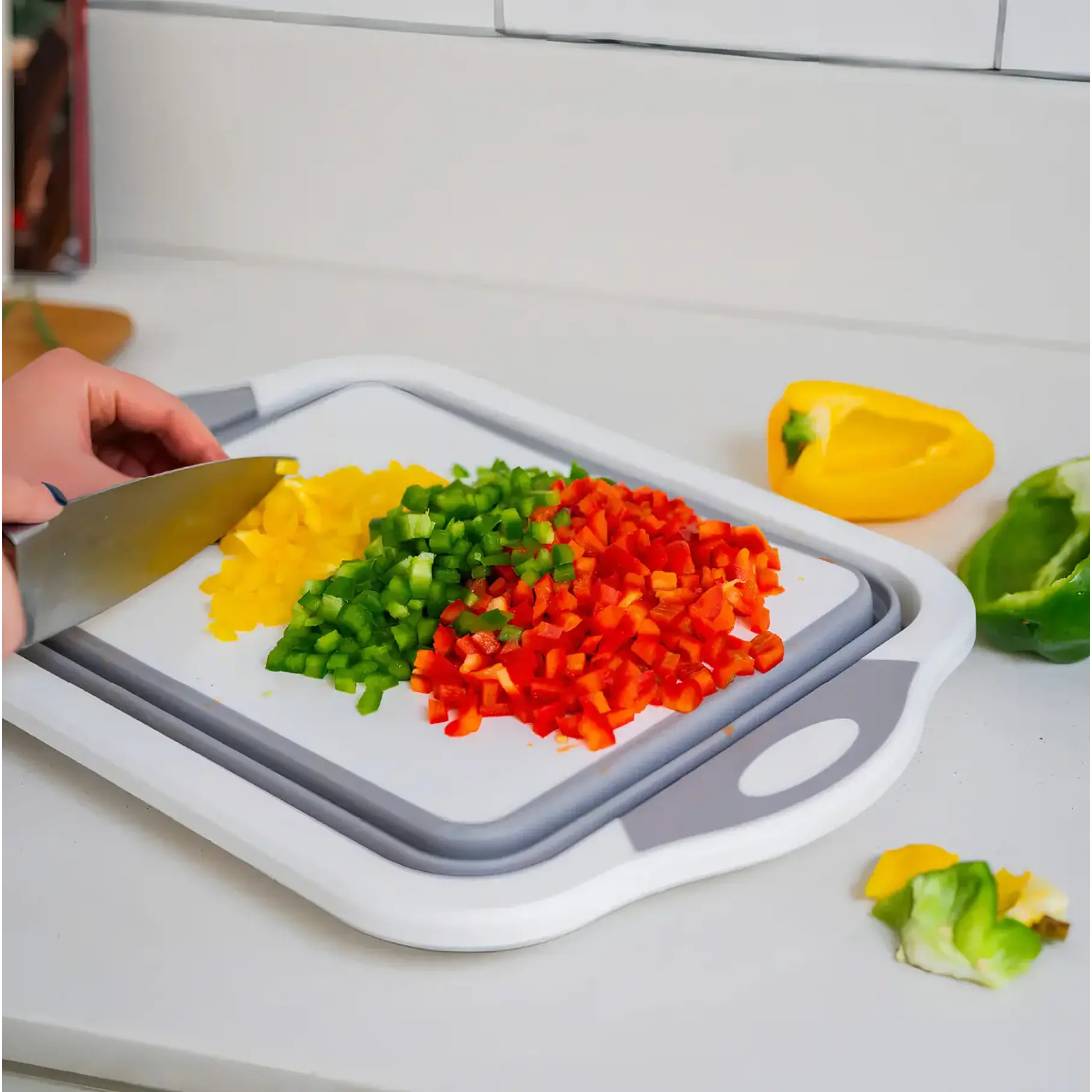 Tabla De Corte Plegable 3 En 1 Simplit Color Blanco Liso Tabla Picar Plegable Alimentos Frutas 7
