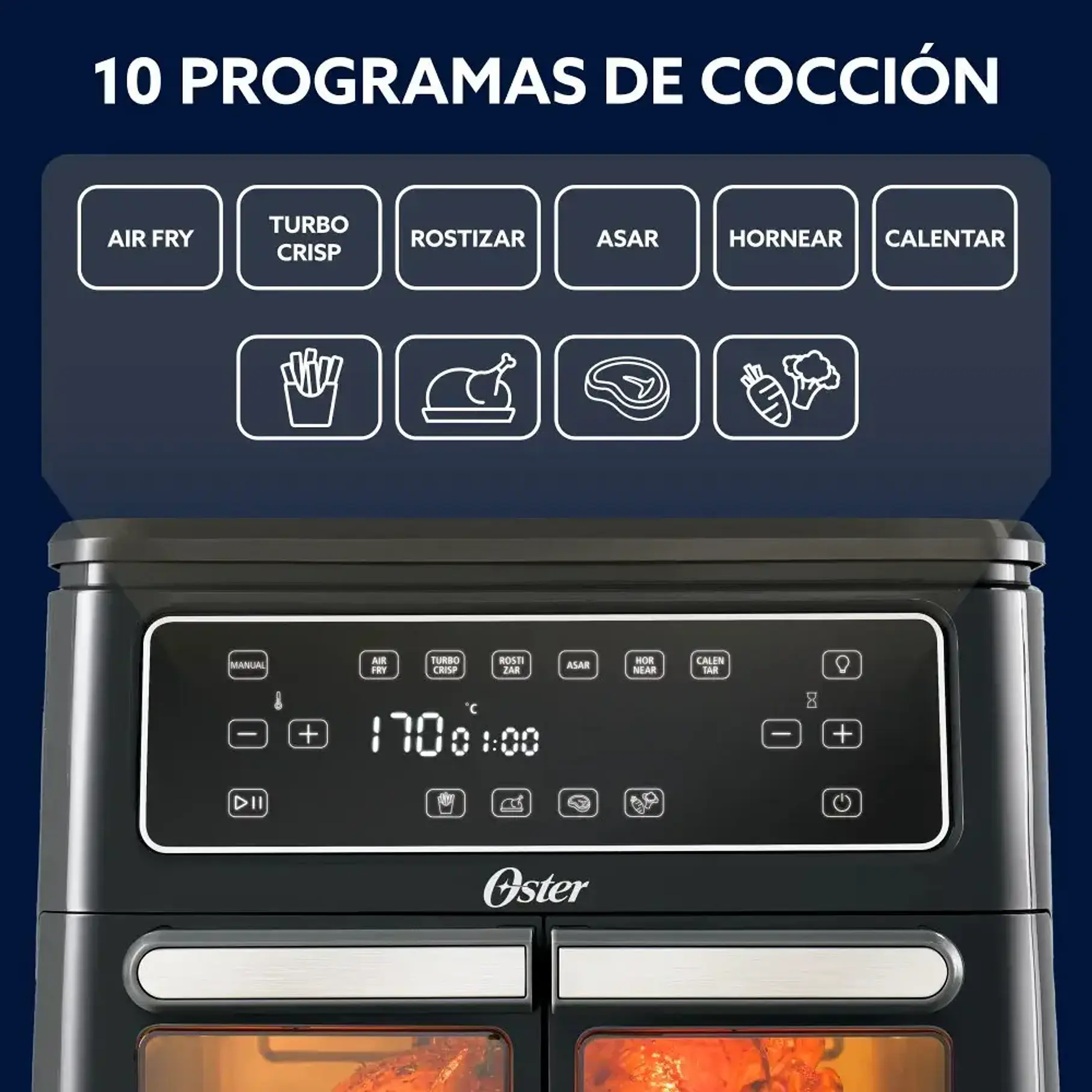 Oster Freidora De Aire Flex 11l Con Dos Zonas Ckstaf11mcddf Multifunción Horno 2