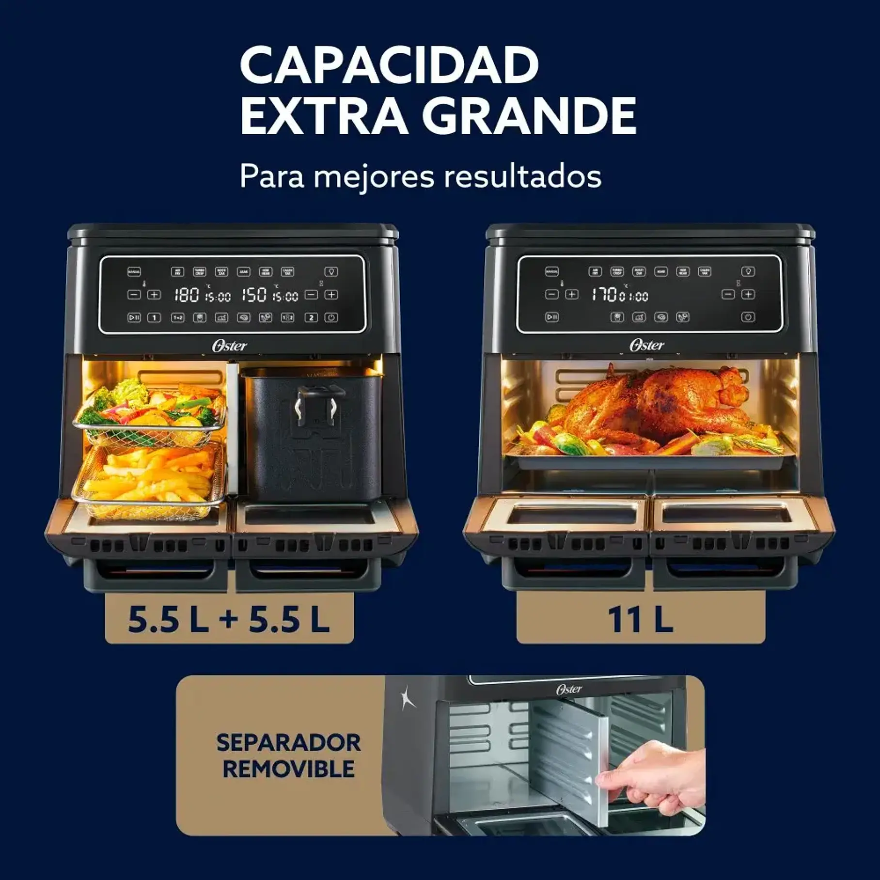 Oster Freidora De Aire Flex 11l Con Dos Zonas Ckstaf11mcddf Multifunción Horno 5