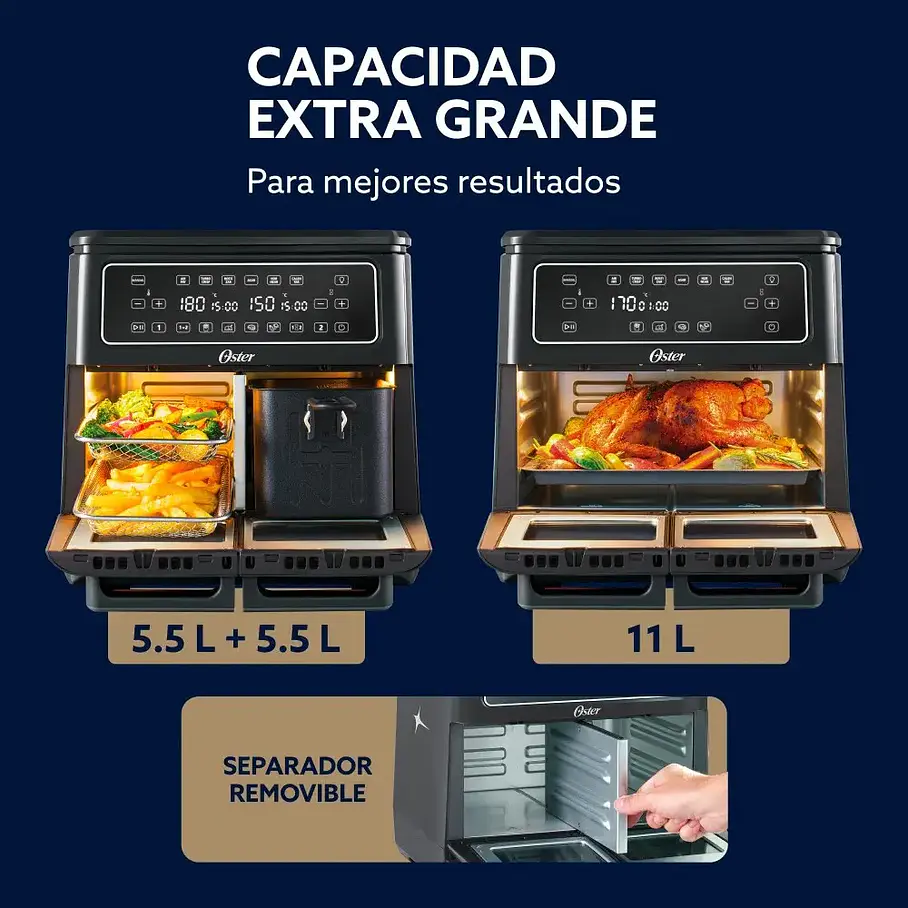 Oster Freidora De Aire Flex 11l Con Dos Zonas Ckstaf11mcddf Multifunción Horno 5