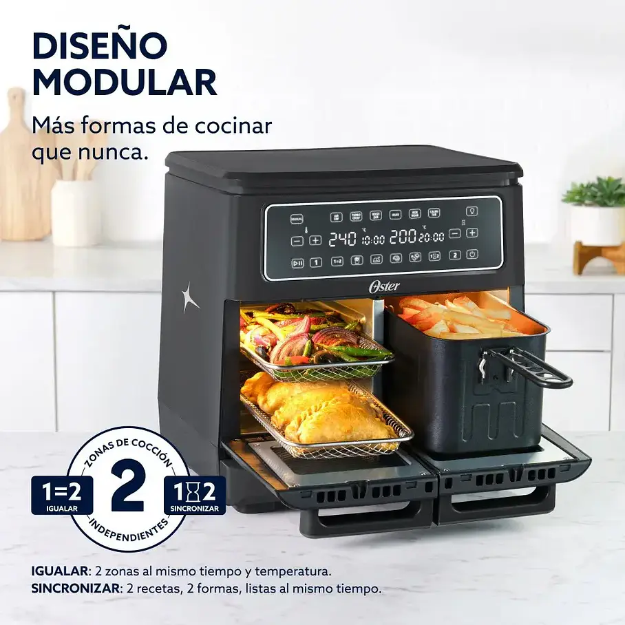 Oster Freidora De Aire Flex 11l Con Dos Zonas Ckstaf11mcddf Multifunción Horno 7