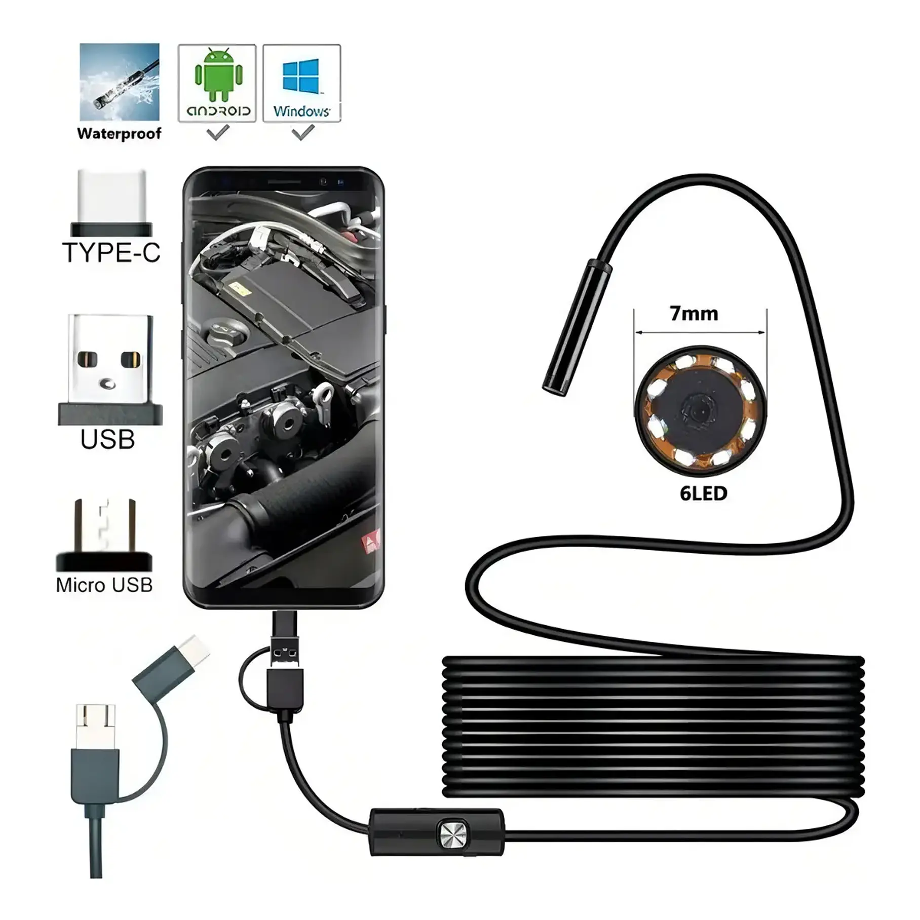 Cámara Endoscopica Flexible 5 Mts Negro Camara Cable CelularCámara Endoscopica Flexible 5 Mts Negro Camara Cable Celular Cámara Endoscopica Flexible 5 Mts Negro Camara Cable Celular Cámara Endoscopica 6