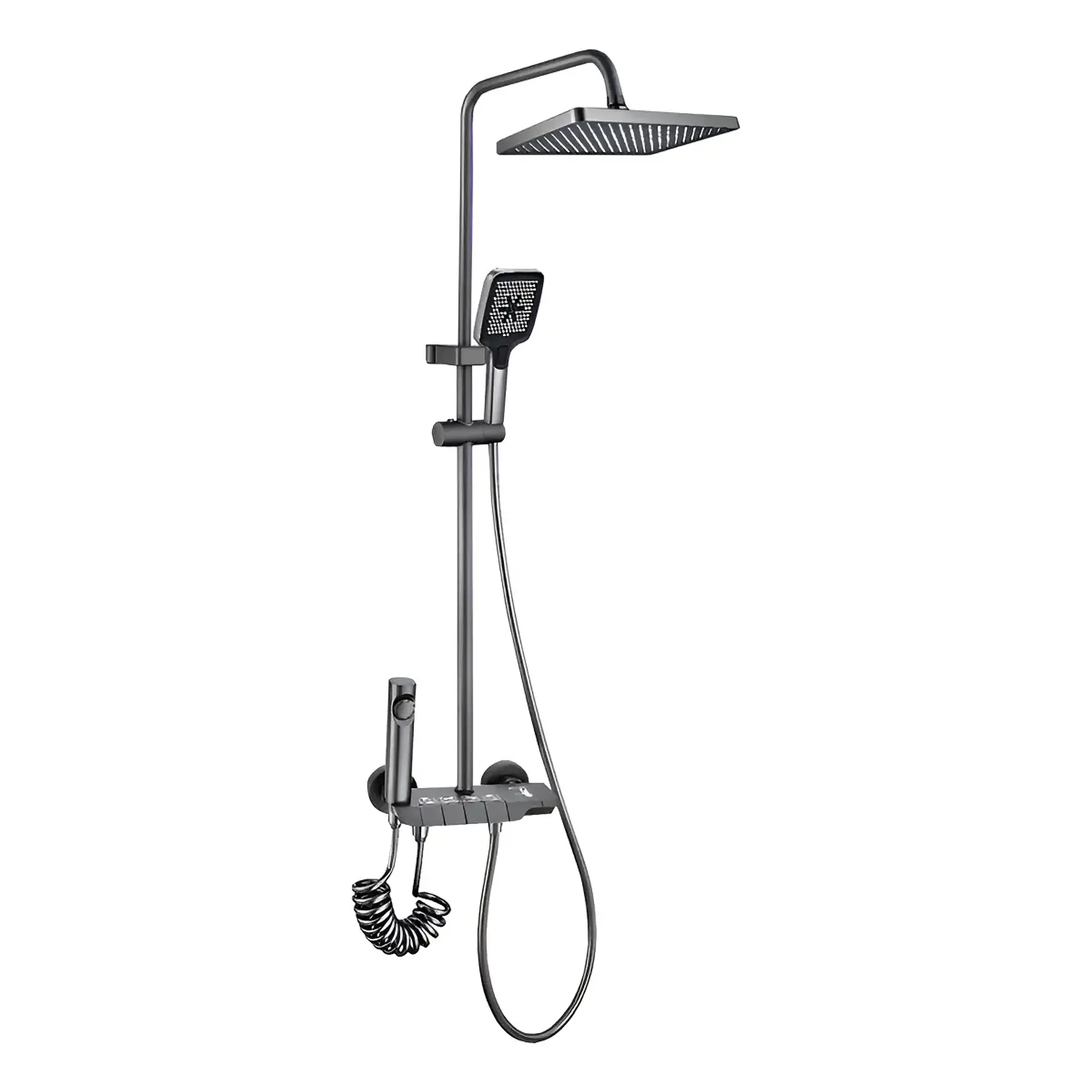 Ducha Columna Moderna 4 Funciones Llave Botones Color Negro Con Pantalla Digital Multifunción  2