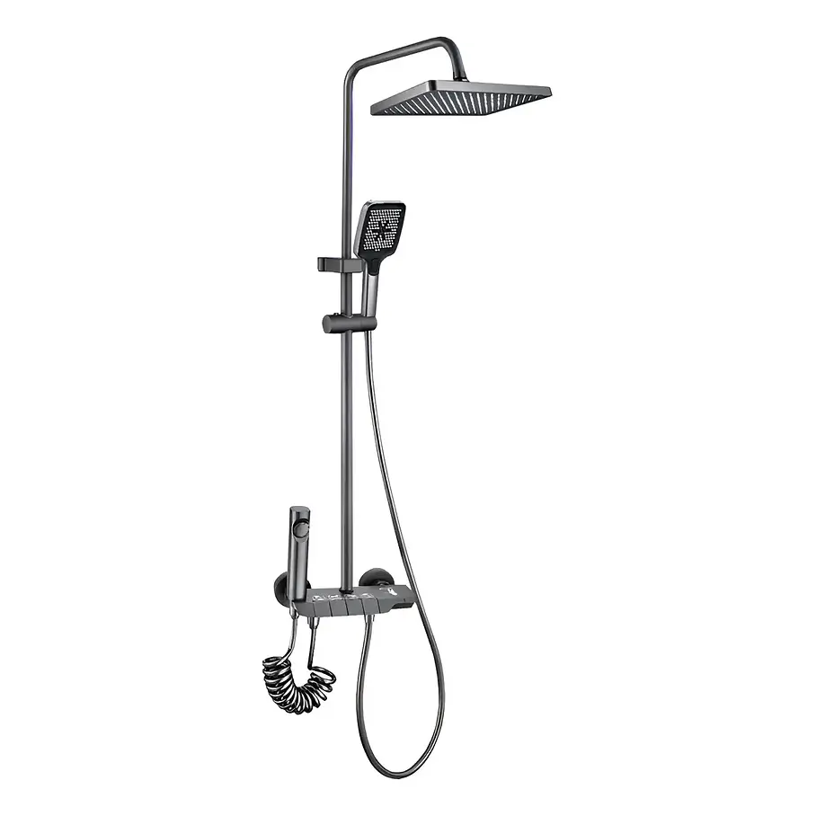 Ducha Columna Moderna 4 Funciones Llave Botones Color Negro Con Pantalla Digital Multifunción  2