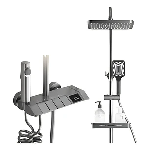 Ducha Columna Moderna 4 Funciones Llave Botones Color Negro Con Pantalla Digital Multifunción 