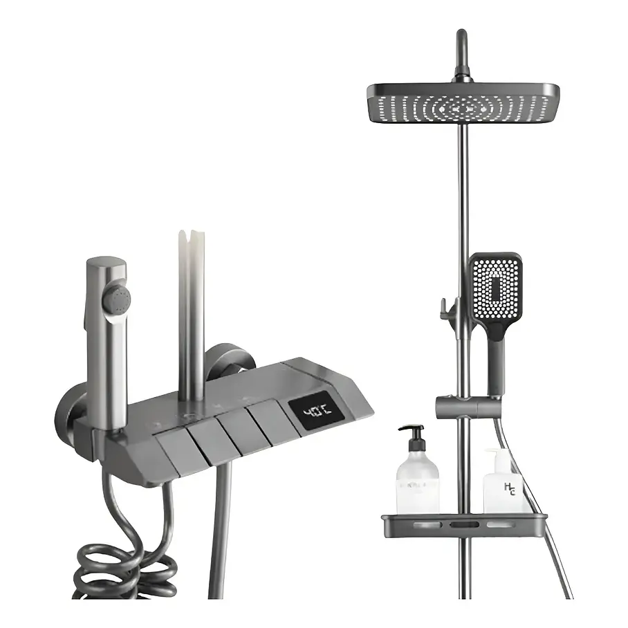 Ducha Columna Moderna 4 Funciones Llave Botones Color Negro Con Pantalla Digital Multifunción  1